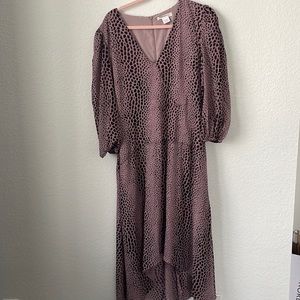 Beautiful long dress by Glamorous~ size M. Pink with snake print. High low.